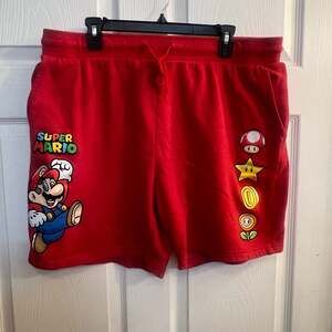 Nintendo Super Mario Men's Power Up Graphic Fleece Shorts Red XL